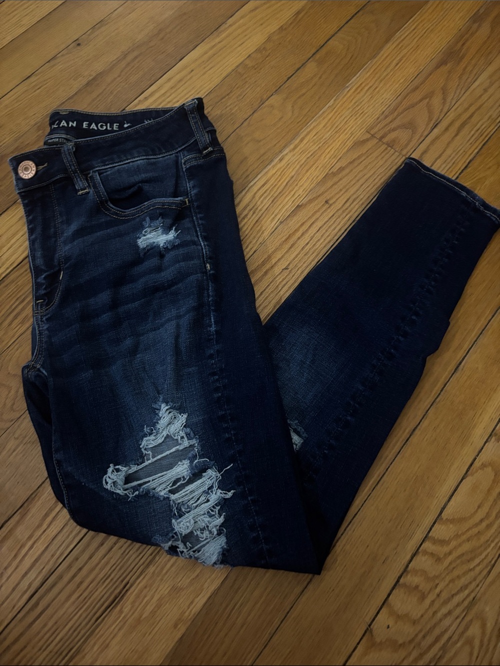 American Eagle Outfitters Dark Blue Distressed Skinny Jeans
